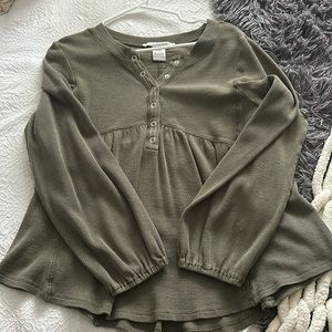 dark green waffle knit ruffle long sleeve